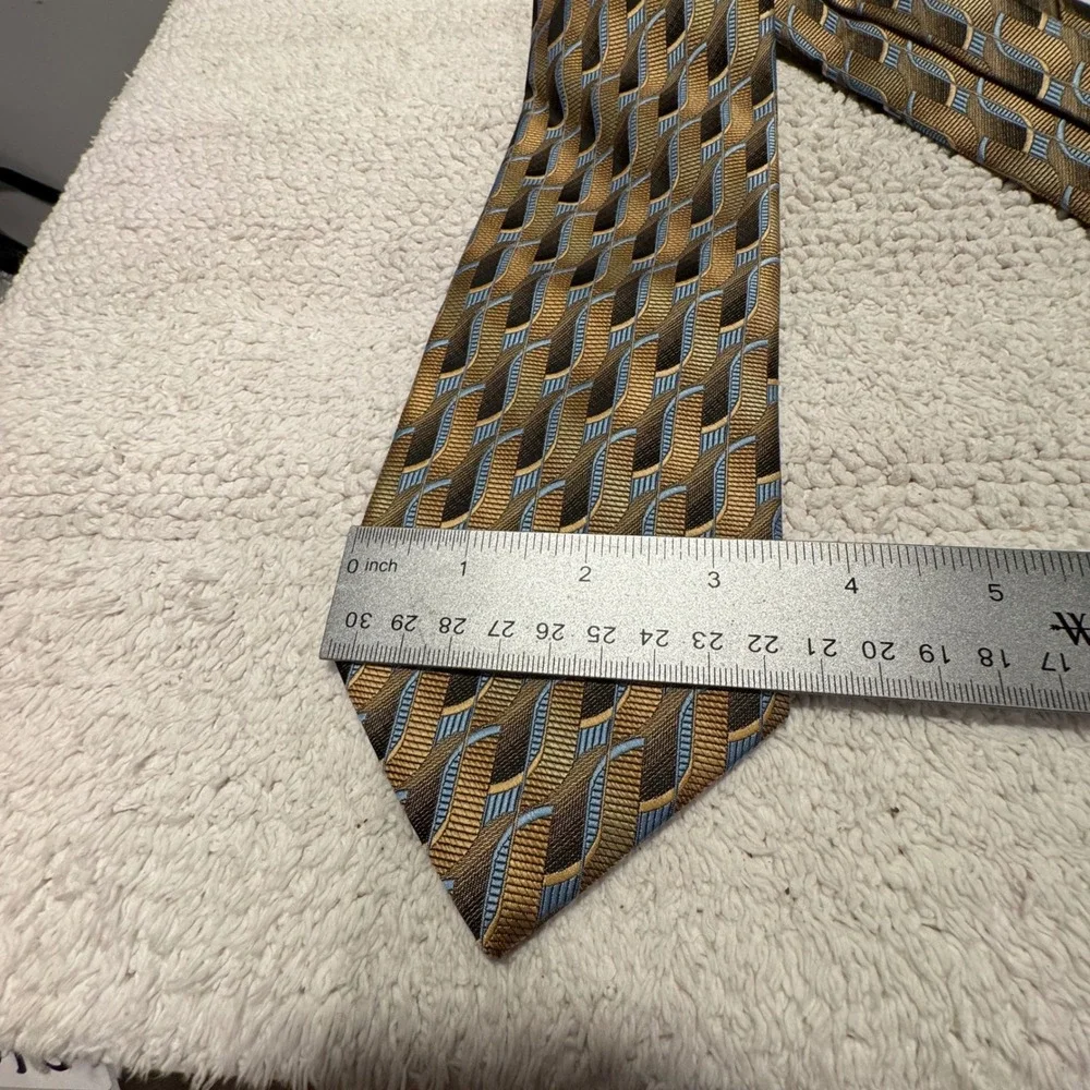 Vintage Stafford Tie Gold Blue Geometric Business Formal Necktie Abstract Casual